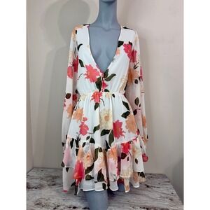 VICI Floral Ruffle NWT Open Back Tie Long Sleeve Boho Mini Dress Style